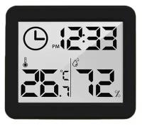 Метеостанция с часами, электронный комнатный термометр с датчиком влажности, черный