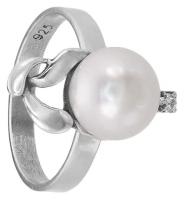 Серебряное кольцо 'Жемчужина' с жемчугом и фианитом