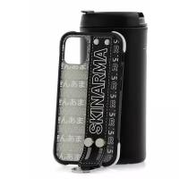 Чехол для iPhone 12 mini Skinarma Kotoba Black Strap, противоударная пластиковая накладка с ремешком, силиконовый бампер с рисуном, кейс с подставкой
