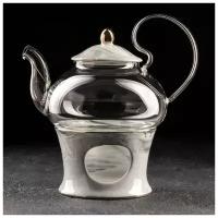Чайник заварочный с металл ситом и подставкой для подогрева Элегия 600мл, мрамор серый