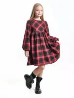 Платье Mini Maxi, хлопок, в клетку, размер 146, красный, черный