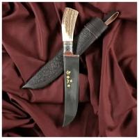Шафран Нож Пчак Шархон - Большой, косуля, широкая рукоять, гарда олово гравировка. ШХ-15 (17-19 см)