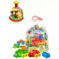 Развивающие игрушки для малышей набор Конструктор Кноп-Кнопыч 61 деталей + Юла Юлька, Биплант