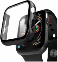 Защитный пластиковый чехол (кейс) Apple Watch Series 4 SE 6 5 (Эпл Вотч) 44 мм для экрана/дисплея и корпуса противоударный бампер черный