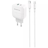 Сетевое зарядное устройство Borofone BA46A Premium + кабель USB Type-C-Lightning, 18 Вт, белый