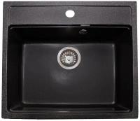Врезная мойка для кухни из искусственного камня GranAlliance, черная с сифоном (551х492х180)