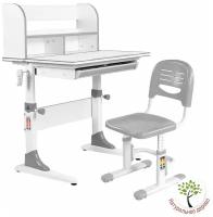 Комплект Anatomica Smart-10 Plus парта + стул + надстройка + выдвижной ящик белый/серый с серым стулом Lux-01