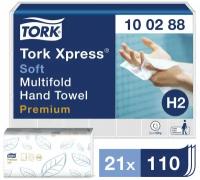 Полотенца бумажные 110 штук, TORK (Система H2) Premium, комплект 21 штука, 2-слойные, белые, 21х34, Interfold, 100288