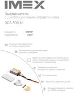 Выключатель настенный с пультом ДУ RF-Мини 2*1000Вт RCS.590.61