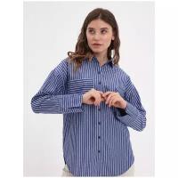 Рубашка женская KATHARINA KROSS KK-B-0004V-джинс.полоска, Прямой силуэт / Сlassic fit, цвет Джинс, размер 52