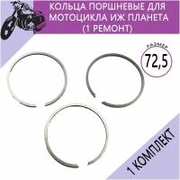 Поршневые кольца для мотоцикла Иж Планета (1 ремонт) 72,5мм (3шт)