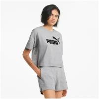 Футболка, PUMA ESS Cropped Logo Tee, Женская, размер XXL; Light Gray Heather