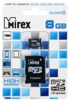 Карта памяти Mirex microSD, 8 Гб, SDHC, класс 4, с адаптером SD