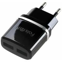 Сетевая зарядка FaisON 2хUSB, 2.4A+ кабельUSB- Micro, чёрный, HC12