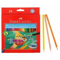 Карандаши акварельные 24 цвета Faber-Castell 1144, шестигранный корпус с кисточкой