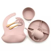 Силиконовый набор детской посуды Pixi розовый