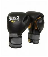 Перчатки боксёрские: Перчатки тренировочные Everlast на липучке Pro Leather Strap 10oz чёрные, артикул 691001