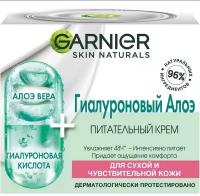 Гиалуроновый Алоэ-крем, питательный крем для лица от Garnier, для сухой и чувствительной кожи, 50мл