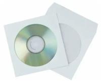 Конверт бумажный с окном, декстрин 100 шт для CD-DVD-BD на 1 компакт-диск, 12,5 x 12,5 см, Белый