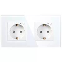 Розетка HIPER Outlet W02 Duo,16А, с защитной шторкой, с заземлением, белый