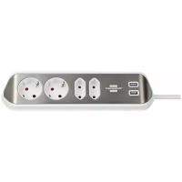 1153590420 Brennenstuhl удлинитель Extension Socket, угловой, 2м, 4 роз, 2 USB 3,1А, серебристо-белый