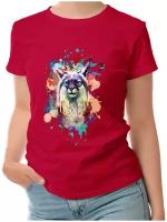 Женская футболка «lynx - рысь (рисунок, с надписью, краска - кляксы))»