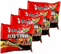 Китайская лапша быстрого приготовления с тушеной говядиной упаковка 4 штуки / красная