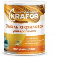 Эмаль универсальная Krafor, акриловая, полуглянцевая, 1 кг, супербелая