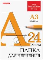 Папка/бумага/листы для черчения/творчества/рисования для школы канцелярская А3, 297х420 мм, 24 листа, 200 г/м2, Гознак, Brauberg, 880269