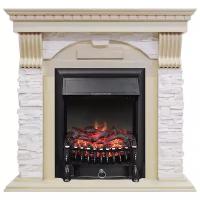 Дровяной камин Royal Flame Fobos FX black + портал Dublin 2 кВт 102 см 97.5 см 37 см слоновая кость с патиной/сланец крем