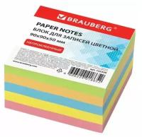 Блок для записей BRAUBERG непроклеенный, куб 9х9х5 см, цветной, 122339, (6 шт