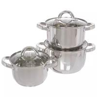 Набор посуды нержавеющая сталь, 6 предметов, кастрюли 1.9,2.9,3.9 л, Daniks, DNN2, SD-4268-6