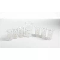 Антиквариат: Набор для напитков (Графин, 6 стаканов) с изображением колосков, стекло, золочение, фирма 