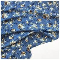 Ткань плательная вискоза шир 140 см. / цветы на синем