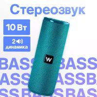 Портативная колонка bluetooth 5.0, WALKER, WSP-110, 2 динамика по 5Вт, блютуз колонка беспроводная, колонка музыкальная как jbl акустика, голубая