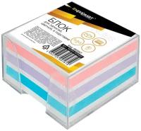 Подставка для блок-кубиков INFORMAT с цветным бумажным блоком 9х9х5 см прозрачный пластик NGB4-909050