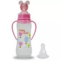 Baby Land Бутылочка антиколиковая с ручками, колпачком-игрушкой, соска классическая + дополнительная соска, 240 мл, с 6 месяцев, розовый