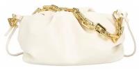 Молодежная сумка со сборками белая с золотой цепочкой 27 см / Маленькая женская сумочка/Модная сумка в подарок женщине, девушке