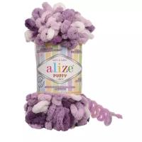 Плюшевая пряжа Alize Puffy Color (Ализе Пуффи Колор) - 1 моток 5923 сирень, для вязания руками, 100 % микрополиэстер, 9м/100г