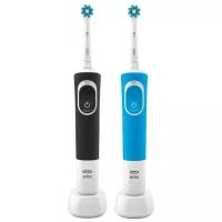 BRAUN Вибрационная зубная щетка Oral-B Vitality D100.413.1 CrossAction 1+1, черный/белый/голубой