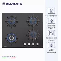 Варочная панель газовая DELVENTO V60N41S011 60 см, WOK-конфорка, закаленное стекло, газ-контроль, черный