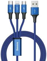 Кабель для зарядки BASEUS Rapid Series 3-in-1, USB to MicroUSB/Type-C/Lightning, 3.5A, 1.2м, Синий