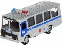 Автобус металлический инерционный ПАЗ 3205 полиция 14 см со звуком и светом Цвет Серебристый технопарк CT11-257-6WB