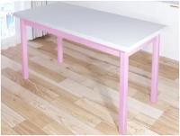 Стол кухонный Классика из массива сосны, белая столешница 40 мм и ножки розового цвета, 140х60х75 см