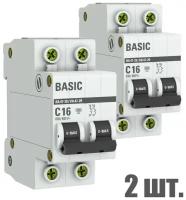 Автоматический выключатель EKF 2P 16А (C) 4,5kA ВА 47-29 EKF Basic 2 штуки