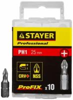 Биты STAYER ″PROFESSIONAL″ ProFix Phillips, тип хвостовика C 1/4″, PH1 x 25мм, 10шт (26201-1-25-10_z01)