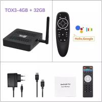 Комплект: TOX3 4/32 Gb IPTV Android TV приставка на Amlogic S905X4. Ревизия-2 + Аэро-голосовой пульт G10s Pro с подсветкой