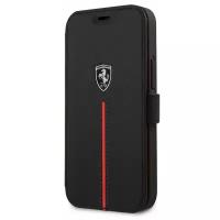 Ferrari для iPhone 12 mini (5.4) чехол Off-Track Genuine leather Stitched stripe Booktype Black