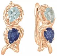 Серьги Lazurit Online, серебро, 925 проба, золочение, сапфир, топаз