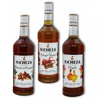 Richeza Набор сиропов для кофе и коктейлей 1000 мл 3 шт./Арахис в Карамели/Имбирный пряник/Кленовый